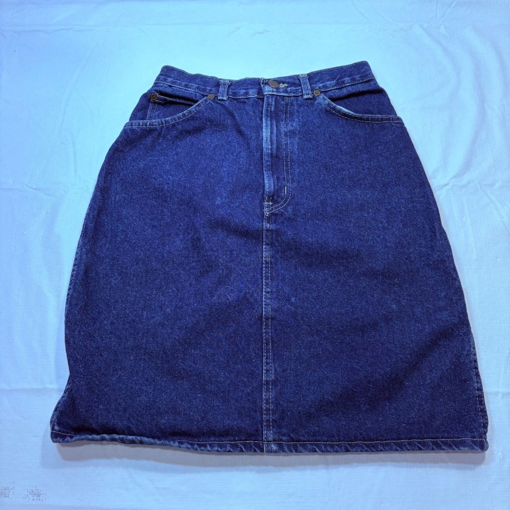 Sunset Blues Vintage Denim Midi Skirt Dark Wash High Waist‎ Made in USA Size 7